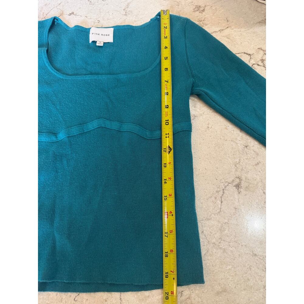 💙 Pink Rose Teal Ribbed Light Weight Sweater – Size Medium 💙 - Picture 4 of 6
